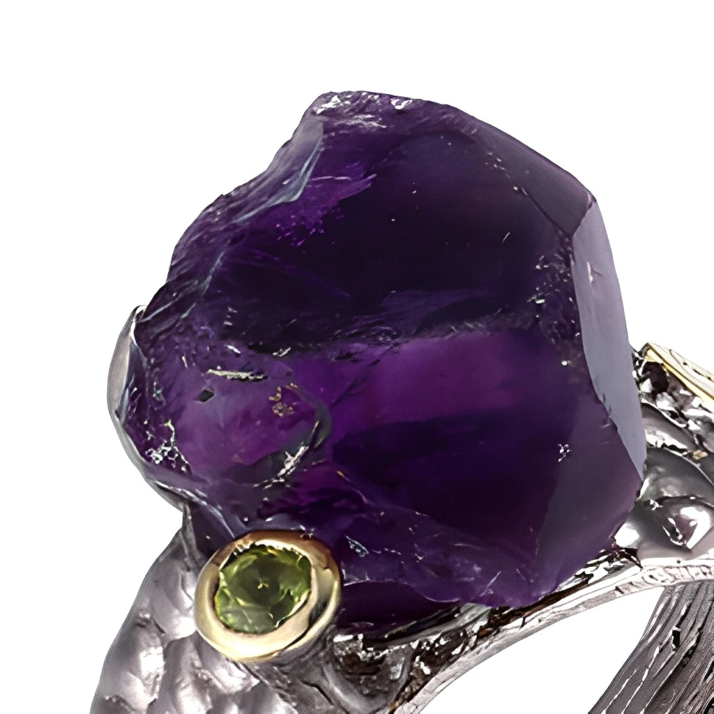 Handmade Big Amethyst Rough Stone 925 Sterling Silver Ring