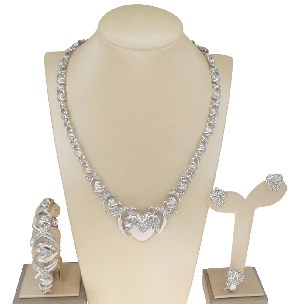 Zhuerrui Hot Sale Pop Style Xoxo Hug and Kiss I Love You Jewelry Set Latest Design Women Gold Plated Necklace Jewelry Sets X0147