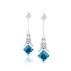 18k Solid Gold Cute Wedding Gift Earrings with London Blue Topaz and Round Cut Diamonds Luxurious Drop Earrings For Birthday
