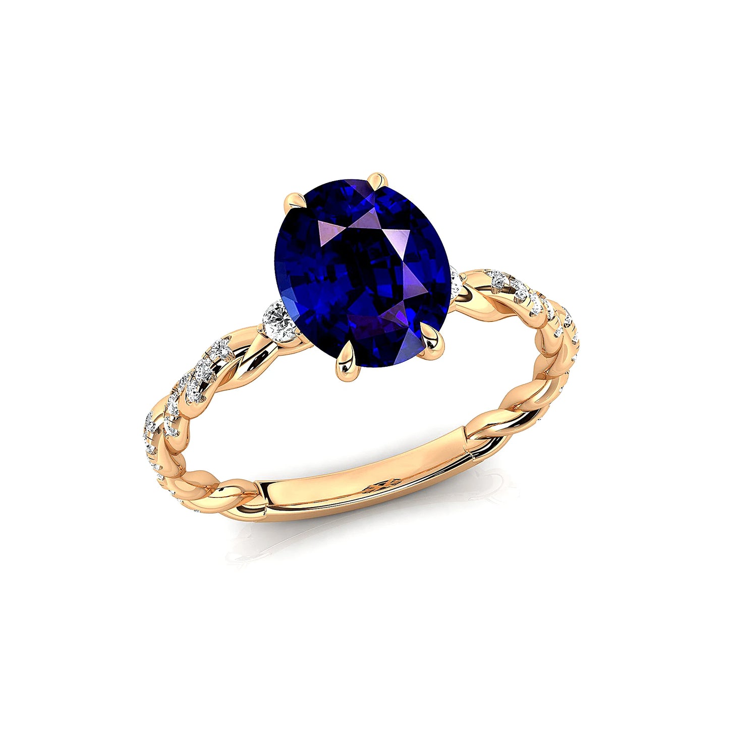 Vintage Design 18k Solid Gold Halo Solitaire Rings Adorned Cut Lab Grown Blue Sapphire Gemstone Real White Diamonds Wedding