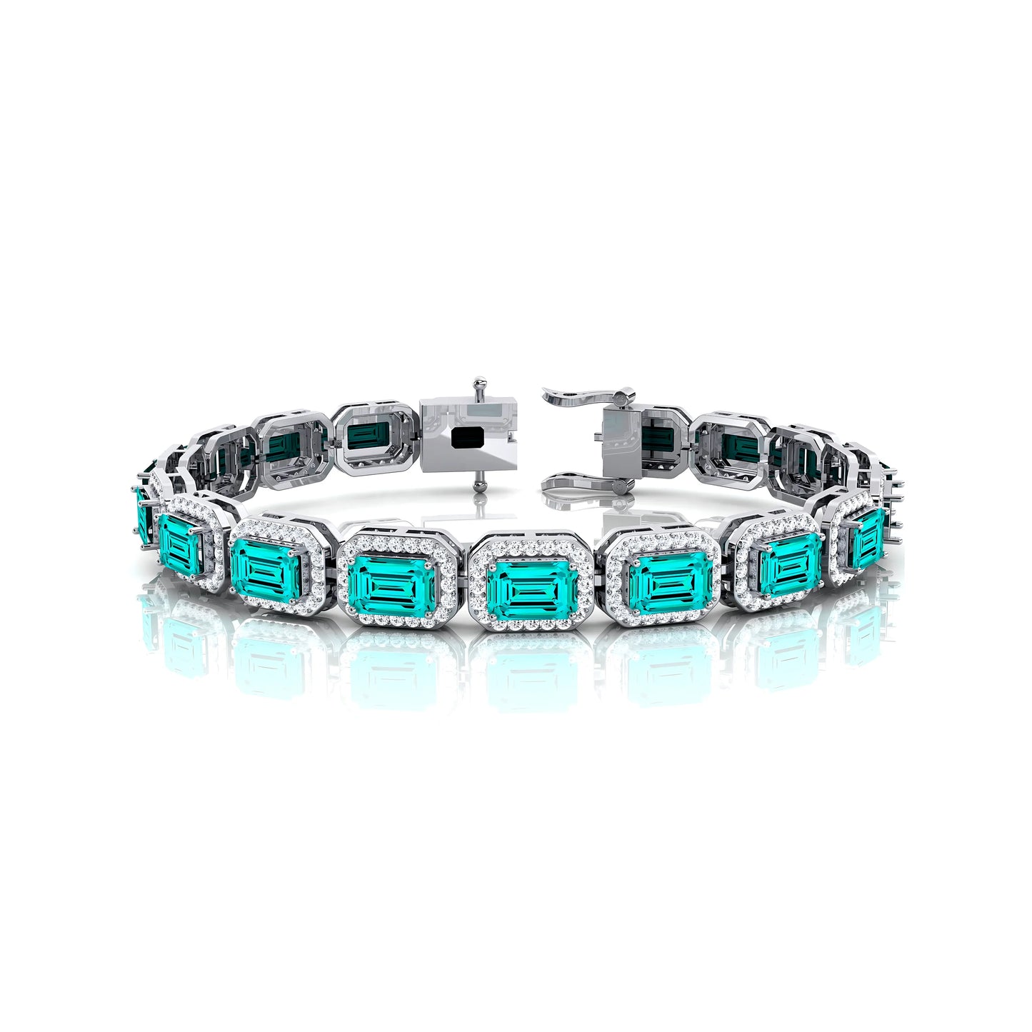 14k Solid Gold Lab Grown Paraiba Tourmaline Gemstone Diamond Tennis Bracelet Classic Handmade Unisex Natural Diamond Party Gift