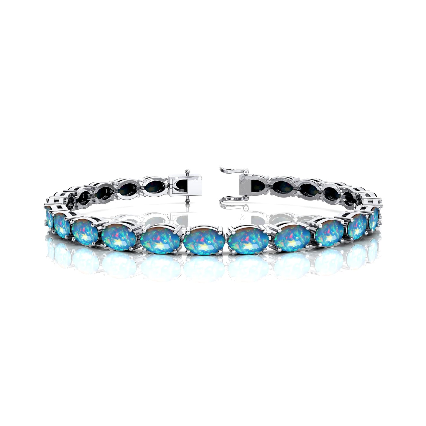Romantic Style 14K Gold Ethiopian Opal Tennis Bracelet Oval Shape Semiprecious Opal Gemstone Bracelet For Engagement Anniversary