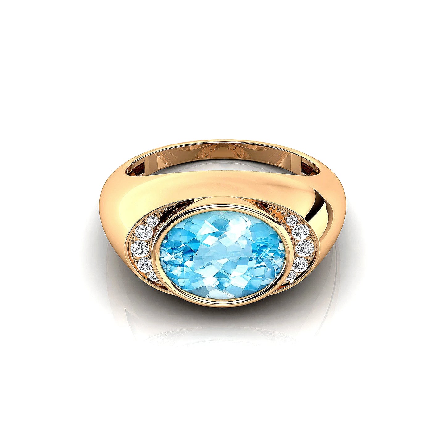 18k Solid Gold Unique Design Luxurious Wedding Signet Rings Studded Natural Aquamarine Gemstone Real Diamonds Rhodium Plated