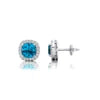Swiss Blue Topaz Gemstone & Real Diamond Stud Earrings Cushion Cut Halo Design Rhodium Plated Solid Gold Stud Earrings For Women