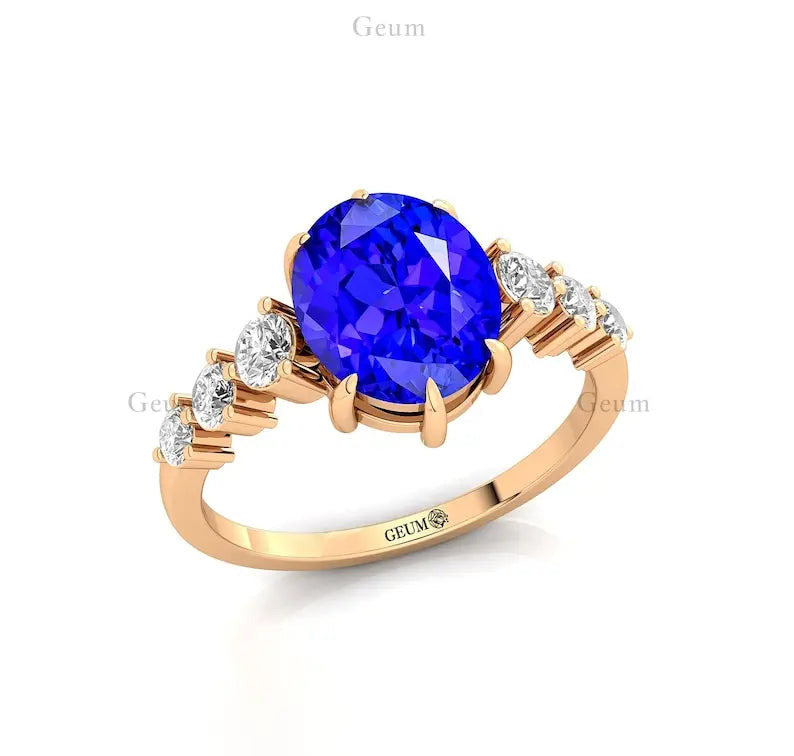 Newly Arrived Natural Tanzanite Gemstone Ring With Solid Gold & Real Diamonds Fine Cluster Rings Weddings OEM Wholesale Price