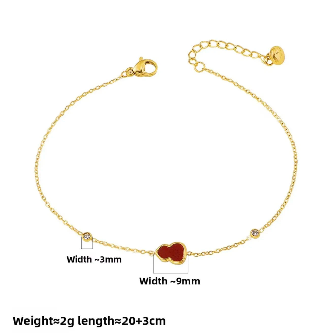 316 Stainless Steel 18K Gold Plated Natural Stone Red Gourd Anklet Women Light Luxury Niche Exquisite Gift Non Fading for Foot