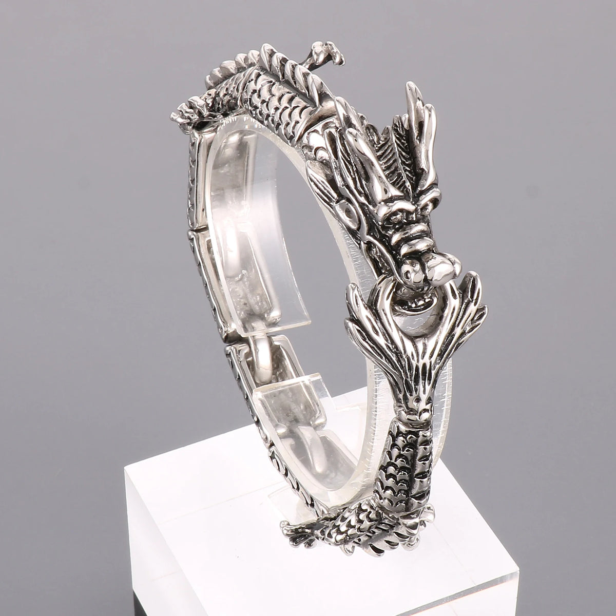 VIKING Mens Punk Tiger, Leopard & Dragon Links Bracelet – Silver Stainless Steel