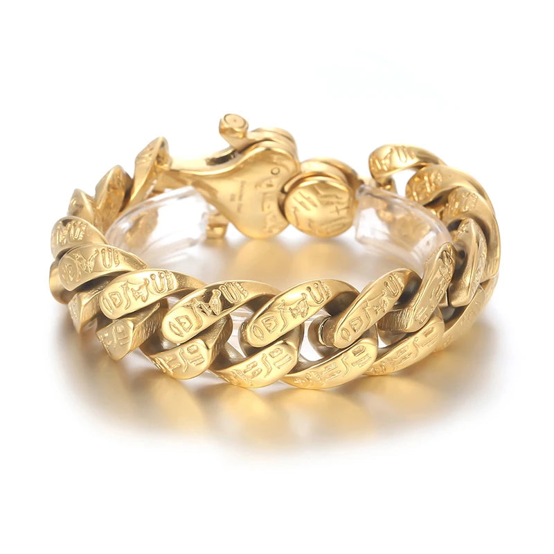 VIKING Ancient Runes Cuban Bracelet – Silver & Gold Stainless Steel