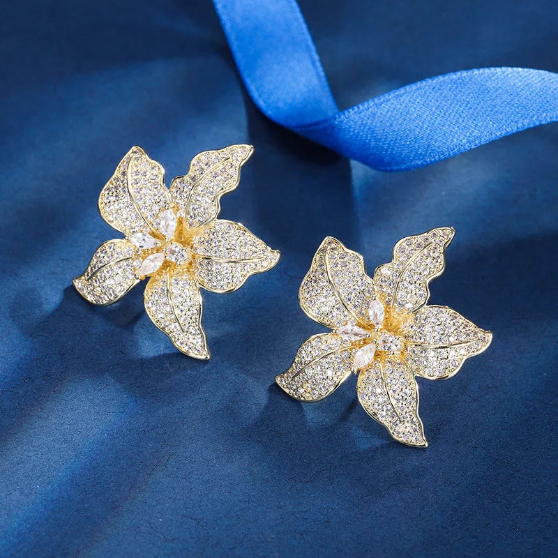 Gemfiori European and American Fashion Flower Ring Pendant Personalized Temperament Lily Elegant Set Sweet Wind Jewelry