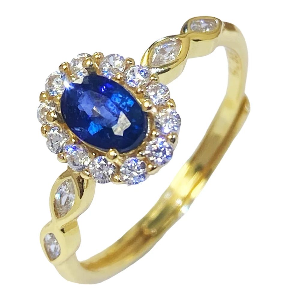 Gioiellieri Genuine Natural Sapphire Ring S925 Sterling Silver Gold Plated Prong Set Minimalist Ladies Daily Wear Party Gift