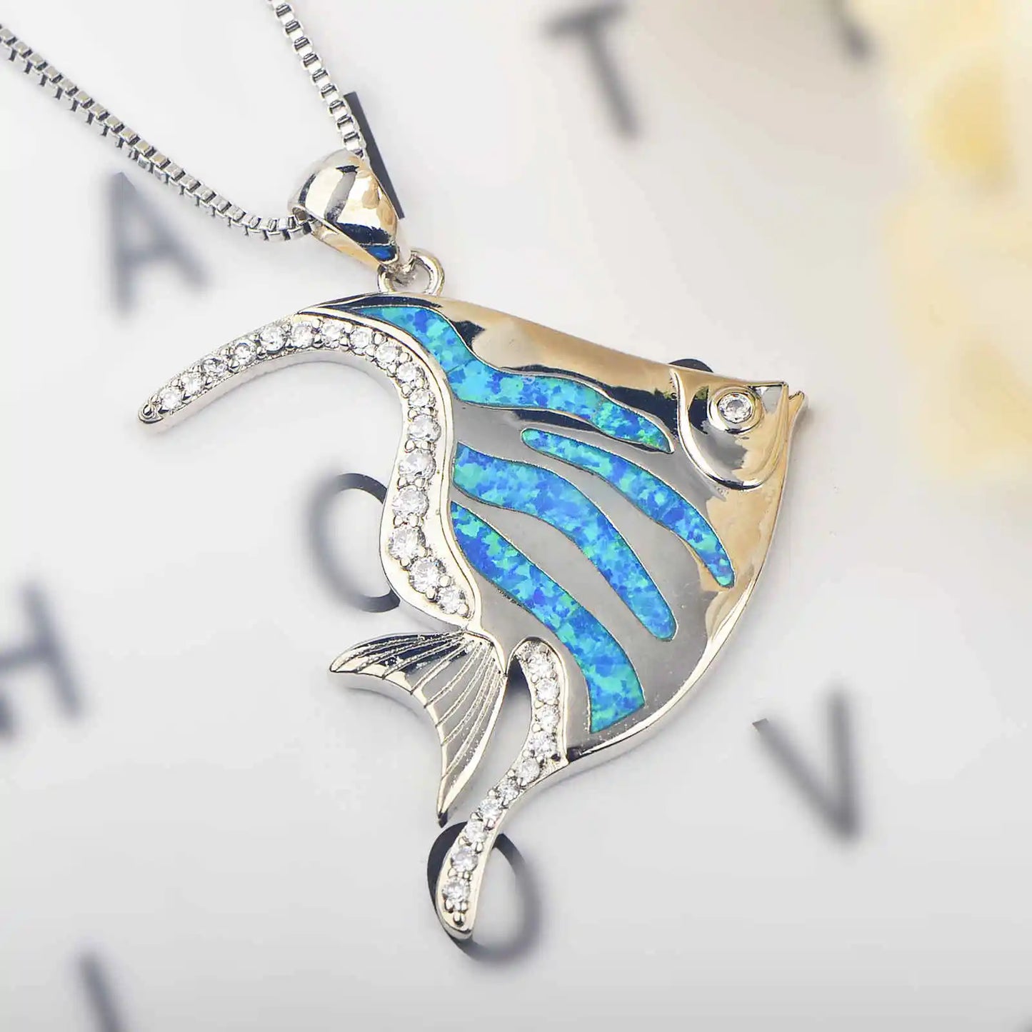Ocean Vibe Opal Fish Necklace Silver Plated Casual Daily Fashion Jewelry for Women