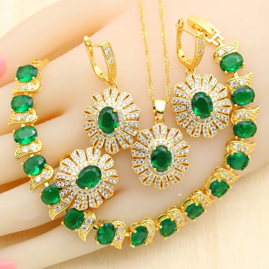 XOTICA Fashion 18k Gold Plated Jewelry for Wedding Party Engagement Includes Earrings Open Ring Bracelet for Christmas