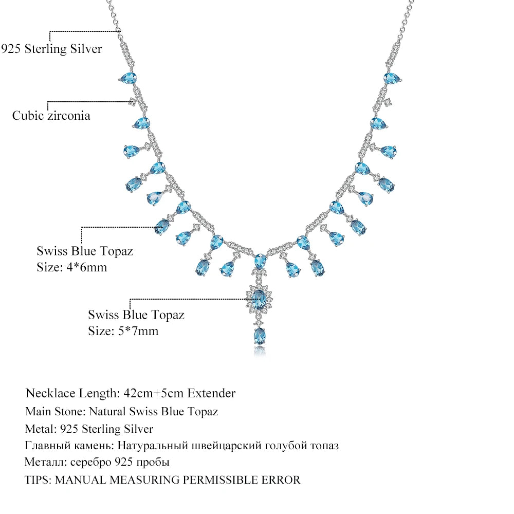 ArtistA Abiding Fashion Luxury Colored Natural Stone Blue Topaz Garnet Green Agate 925 Silver Charm Y-Necklace for Women Wedding Jewelry
