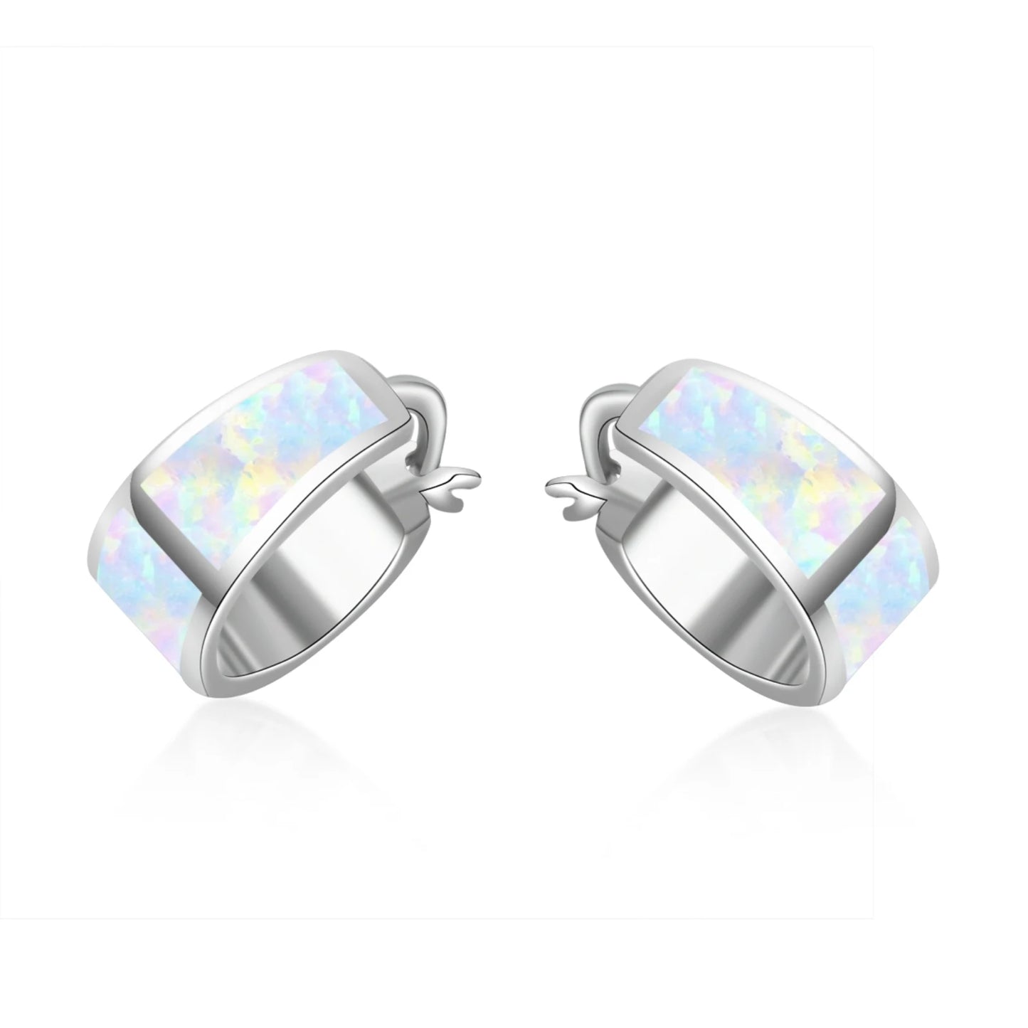 Sleek Curved Opal Huggie Earrings - Blue Fire Opal Inlaid Arc Design | Minimalist Daily Jewelry Bulk Gifts
