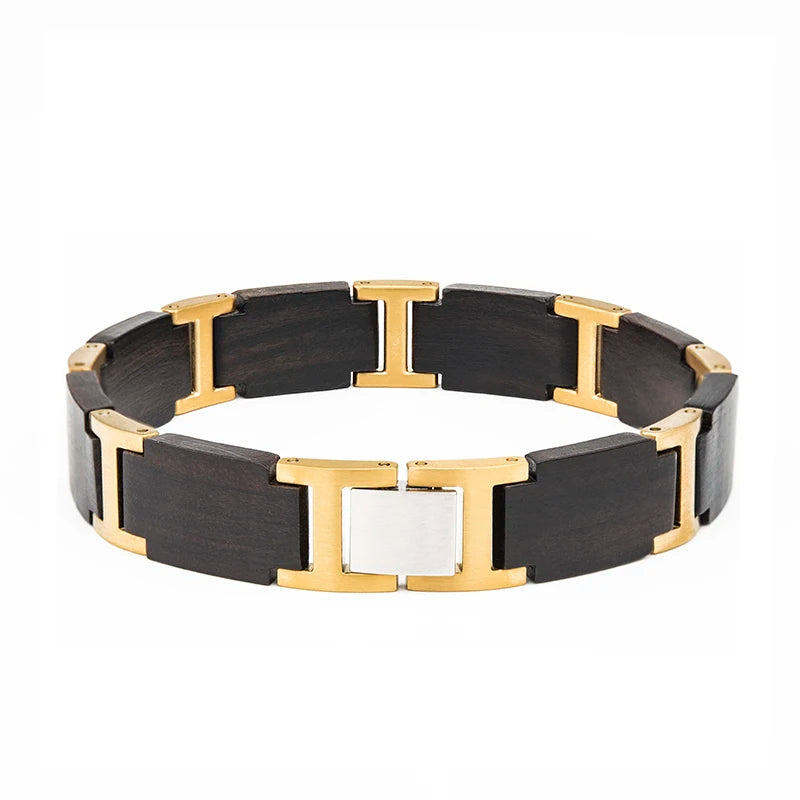 S&S Personalized Custom Name Engraved Stainless Steel & Wooden Chain Link Casual/Sporty Bracelet Gift Men Women Model S03