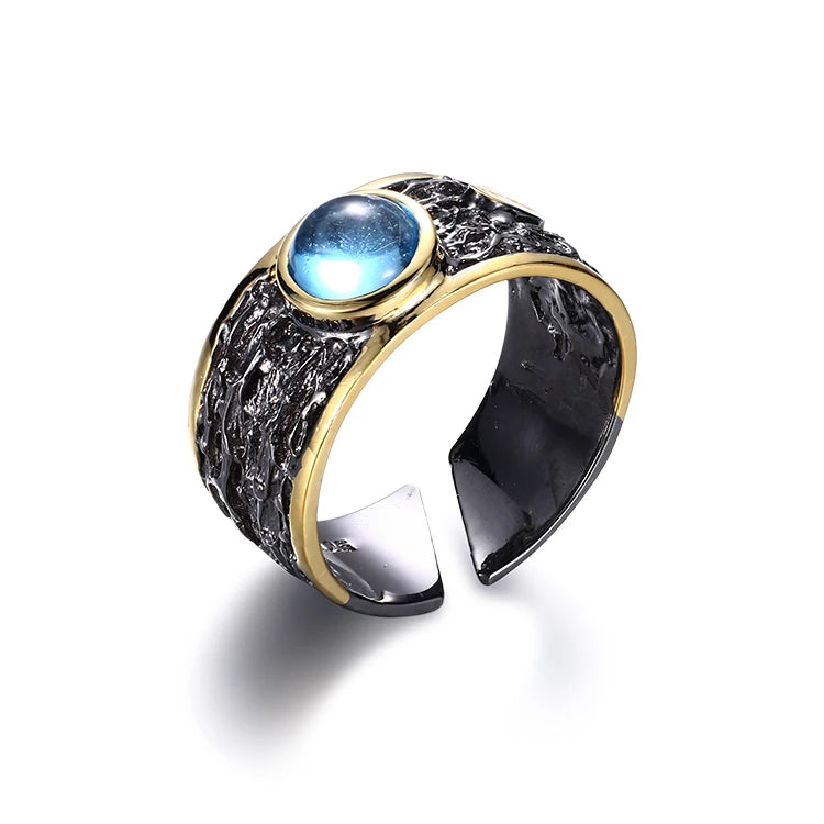 Gold Plated Antique Amethyst Jewelry Ring with Black Gold Plated