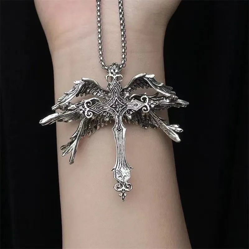 Exaggerated Six Winged Cross Pendant Necklaces for Men Fashionable Jewelry Accessories