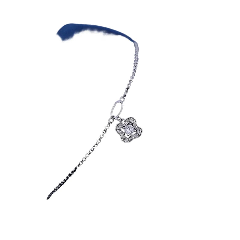 MuShan Jewelry Factory New Women's Silver Camellia Bracelet Pure Silver Gold-plated Four-flower Small Pendant Set with Diamonds