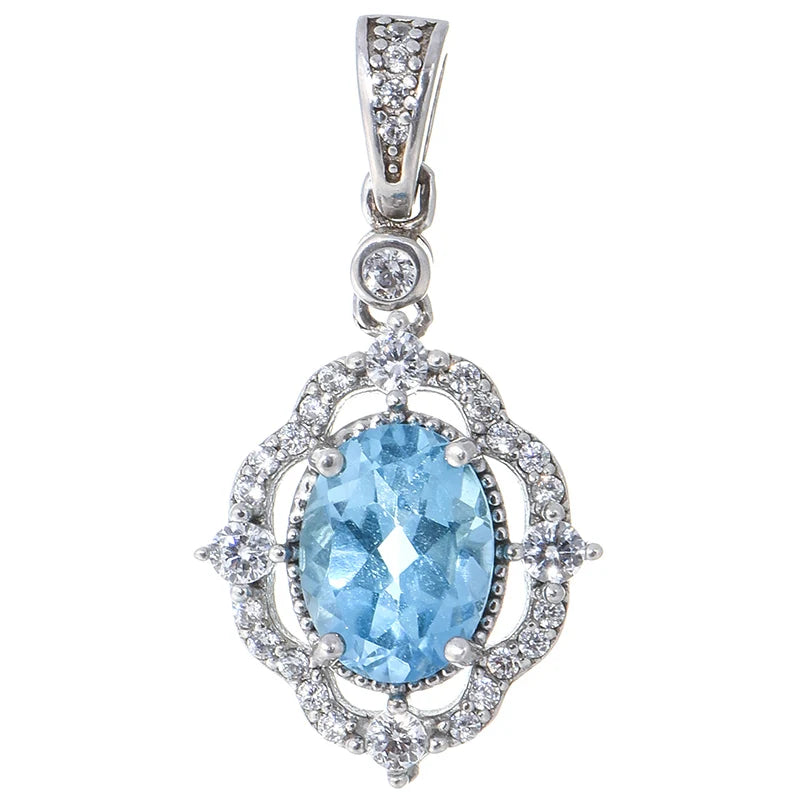 Gioiellieri High Quality Rhodium Plated 925 Silver Oval Cut Natural Topaz Crystal Women's Pendant Fashion Everyday Wear