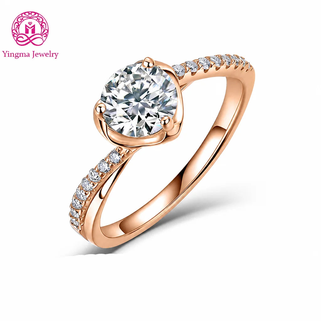 Gemfiori Elegant Lab Grown Diamond Ring 1Carat D VVS1 Half Pavé Band 9K/10K/14K/18K/PT950 Real Gold Women Premium Fine Jewelry