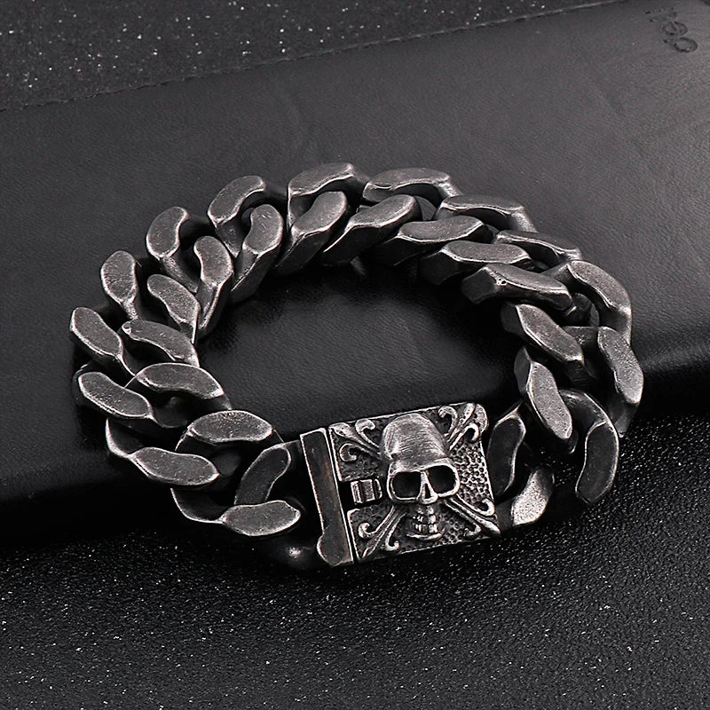 KALEN Stainless Steel Punk Skull Charm Hand Chain Bracelet Links Bangle