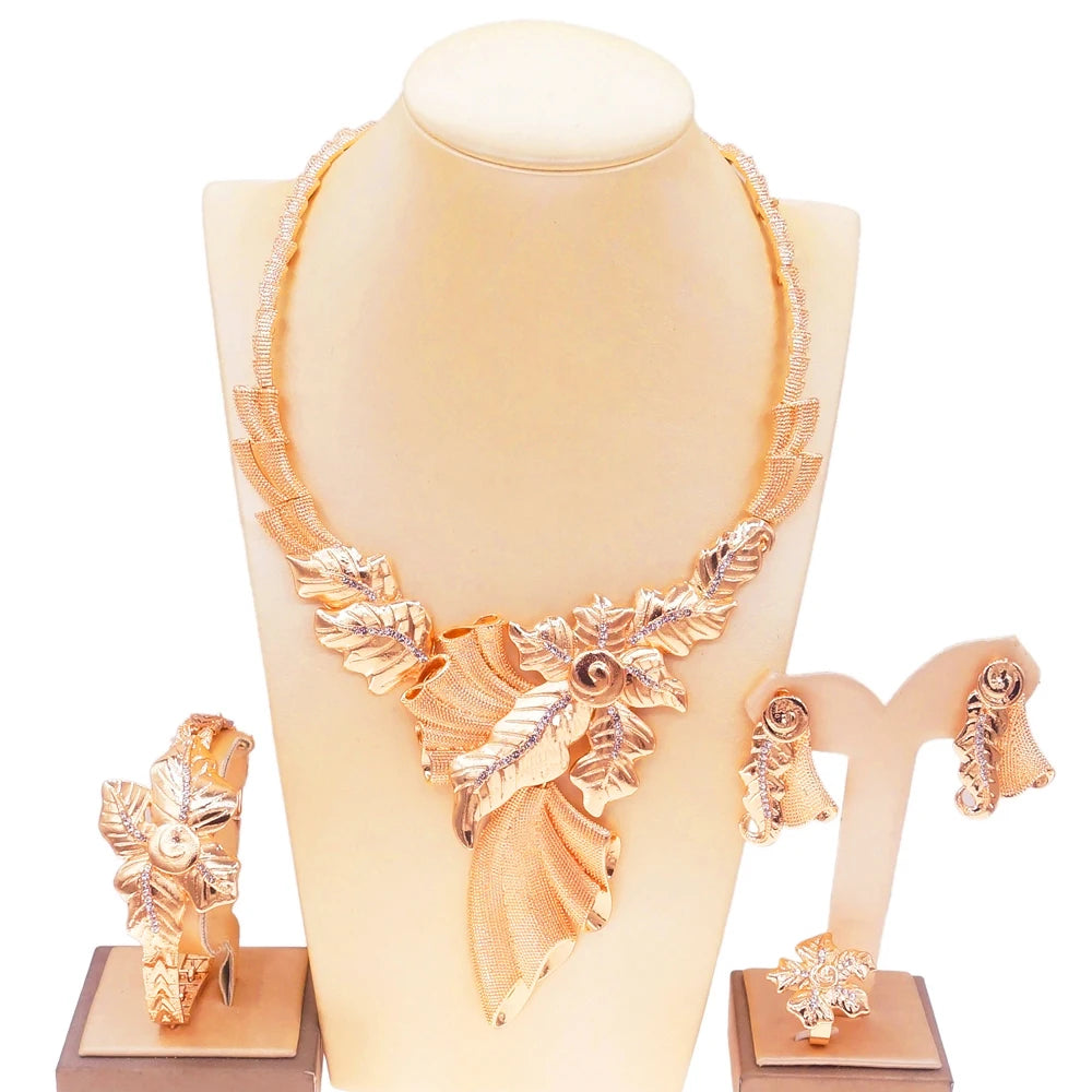 Zhuerrui Choking Necklace Bracelet Earrings Jewelry Set Brazilian Gold Luxury Jewelry Set Gold Plated Jewelry Set HC21050314