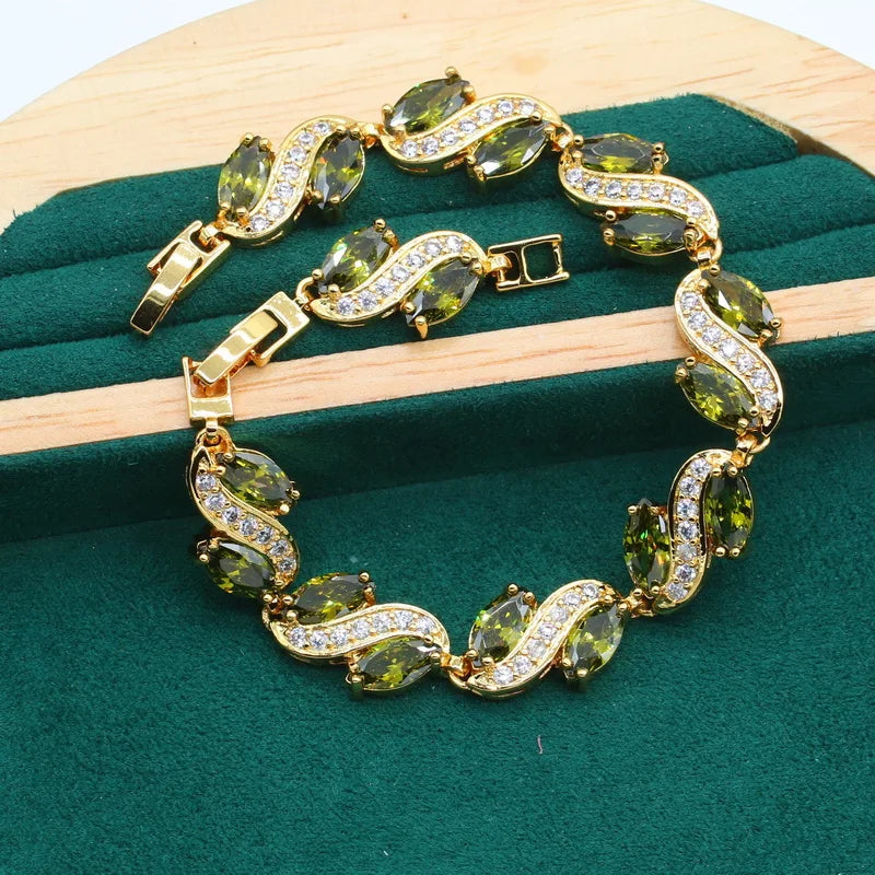 XOTICA Women's Gold Jewelry Set with Zircon Includes Bracelet Earrings Necklace Pendant Ring for Wedding Party or Engagement