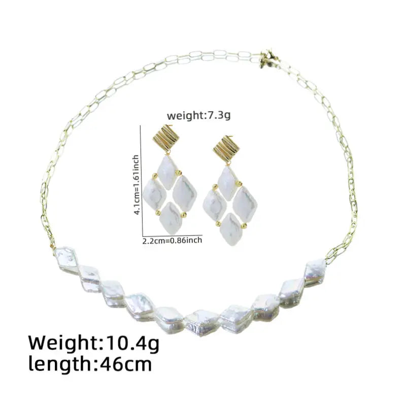 Baroque Natural Pearl Chain Copper Bead Necklace Earring Set Luxurious Design Jewelry Set for Banquet Gift for Women GS0223