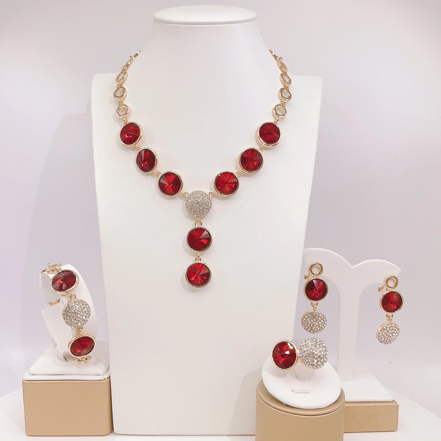 Zhuerrui Hot Selling Gold Plated Jewelry Set Blue Red Bead Necklace Bracelet Jewelry Sets Beautiful High-end Luxury HA20059