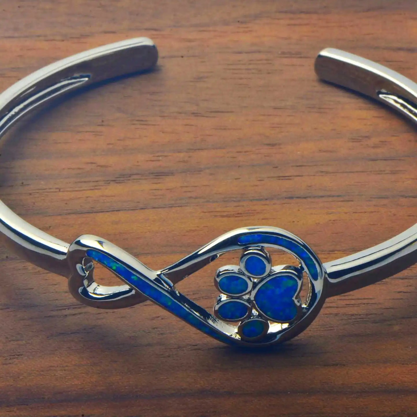 Opal Hawaii Style Blue Square Dog Claw Silver Plated Women's Trendy Cuff Bracelet Handmade Inlaid Opal for Anniversary Wholesale