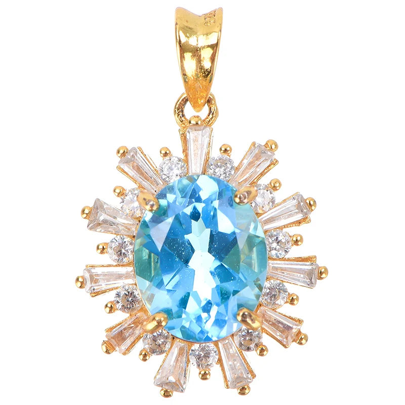 Gioiellieri Natural Crystal Oval Cut Rhodium Plated 925 Sterling Silver Luxury Customized Solitaire Necklace Pendant Women's Third Party
