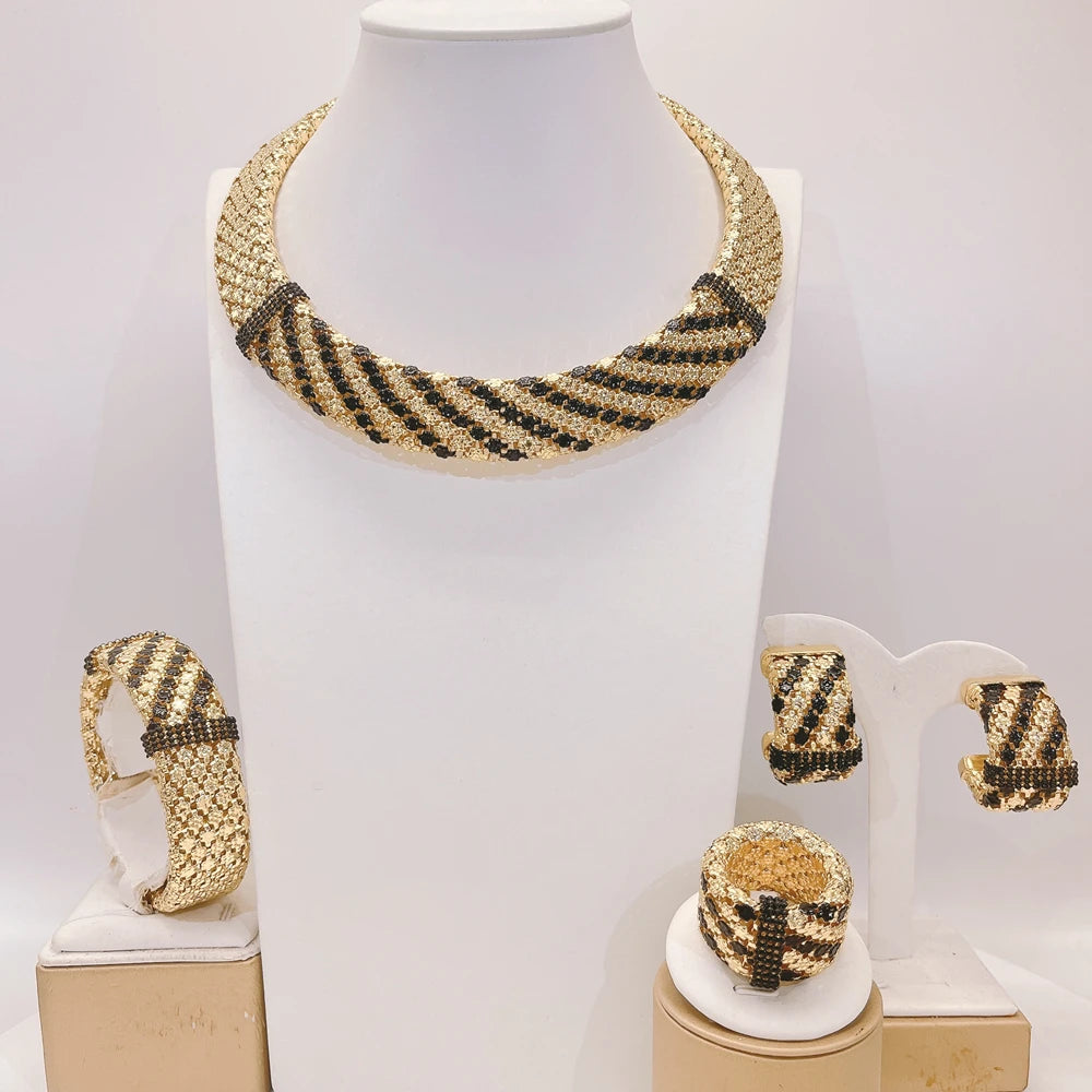 Colorful Italian Jewelry Set Brazilian Gold Plated Brass Jewelry Sets Wedding Party Necklace Bracelet Earrings Ring Jewellery