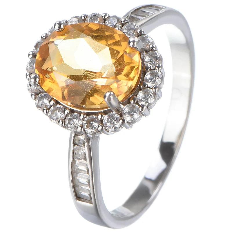 Gioiellieri Women's 925 Solid Sterling Silver Luxury Gemstone Ring Rhodium Plated Third Party Certified Natural Citrine Prong