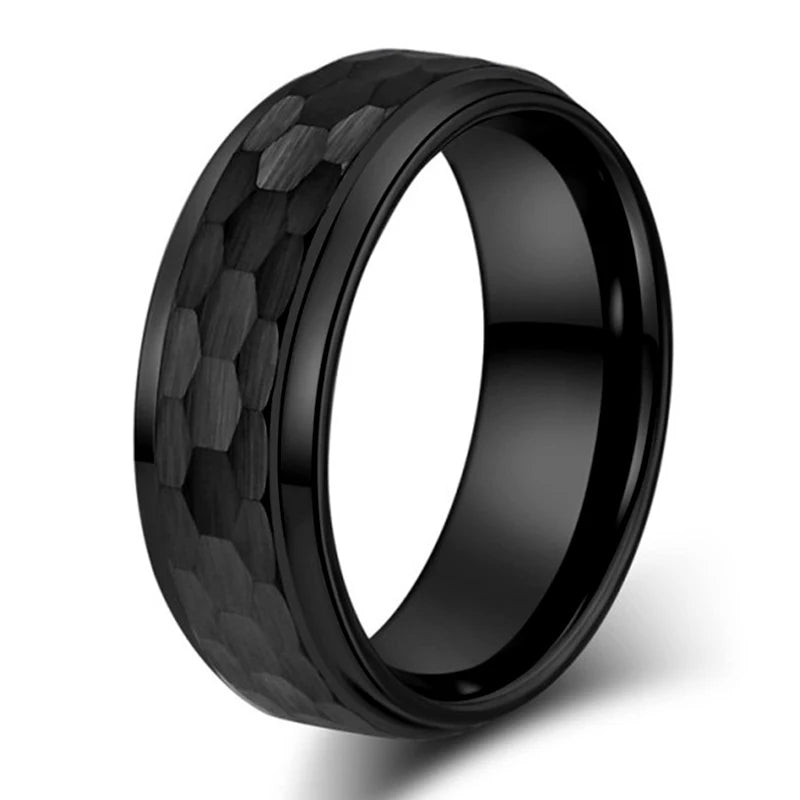 Men's 8mm Tungsten Carbide Ring Hammered Finish 18K Gold Plated Classic Comfortable Inner Band Engagement