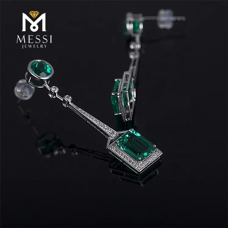 Gemfiori Messi Jewelry Gold Earrings Woman Jewelry 14k Gold Zambia Emerald Long Earring