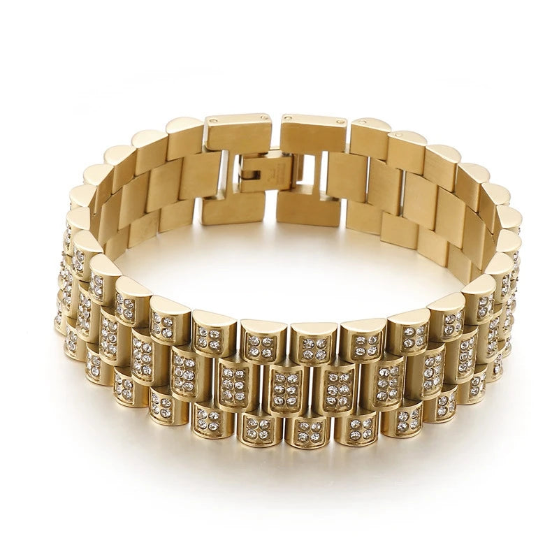 Top Quality Titanium Steel Hip Hop Zircon Popular Fashion Men Stainless Steel Bracelet