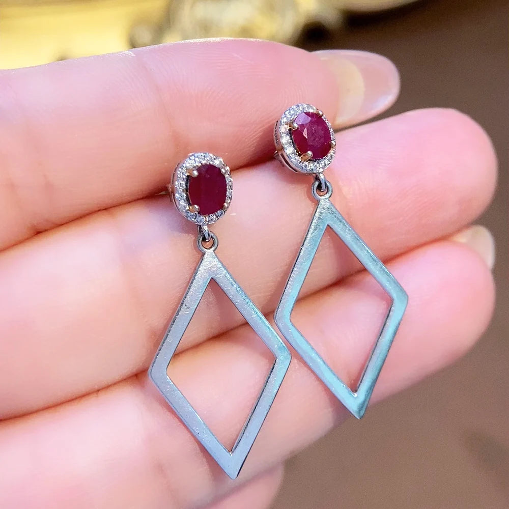 Gioiellieri Dainty Natural Ruby Drop Earrings Gold Plated 925 Silver Luxury Minimalist Claw Setting Yashiman Women's Third Party Appraisal
