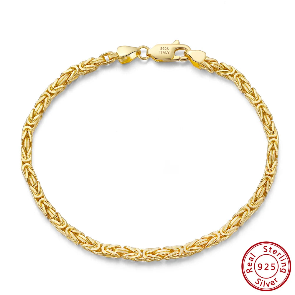 S&S RINNTIN BSB122 Handmade Italian 925 Sterling Silver 18K Gold 2.5mm Flat Byzantine Link Chain Bracelet for Women Men