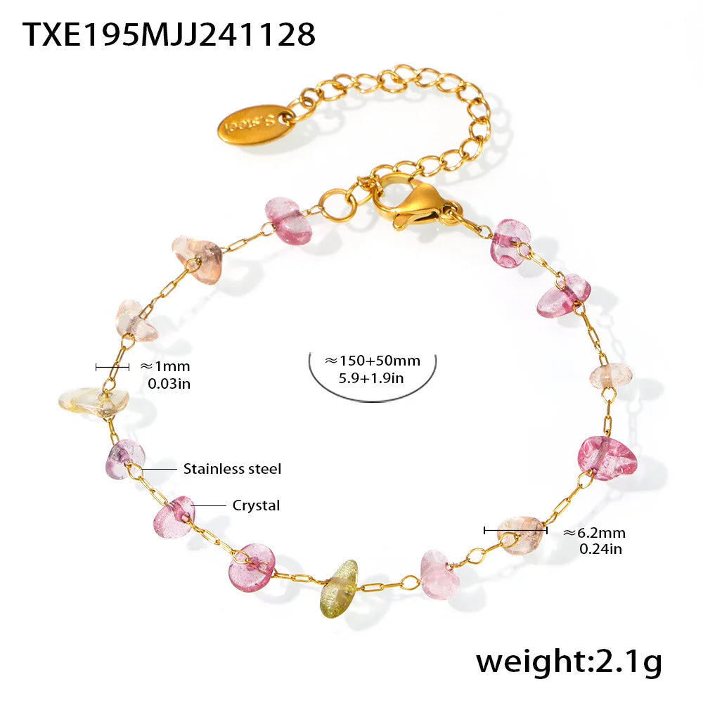 New Fashion Multicolor Crystal Rainbow Beaded Bracelet and Necklace Set for Girls Slim Chain Stainless Steel Necklace Women