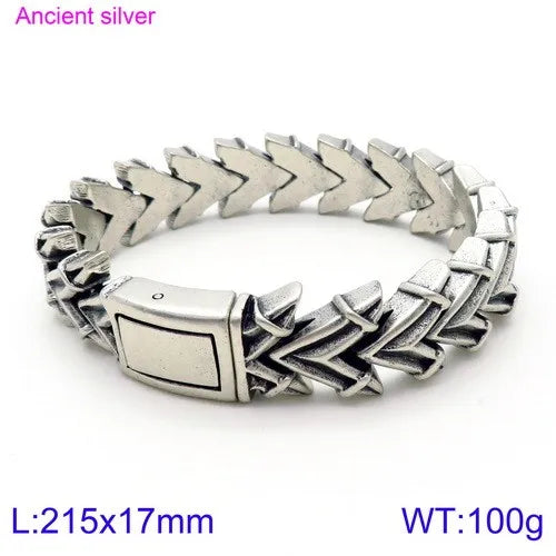 KALEN Vintage Brushed Stainless Steel Bracelet Chain V Shape Links Men Bracelet