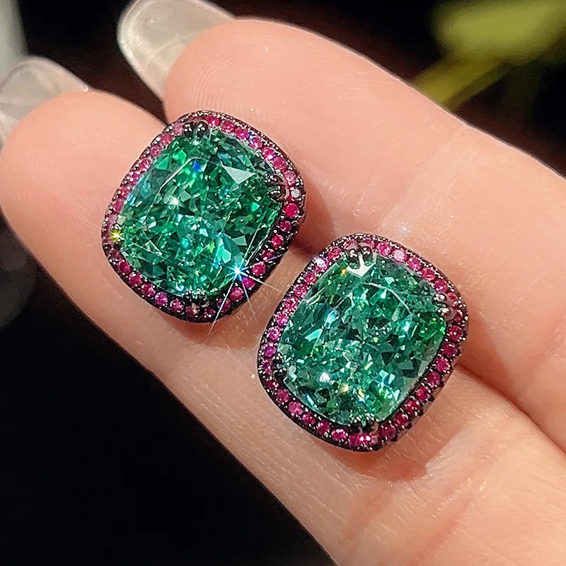 Gemfiori High Quality Luxury square Gemstone Set Girls' Party Gifts Zircon Jewelry Earrings Ring Necklace Suitable for Women's Weddings