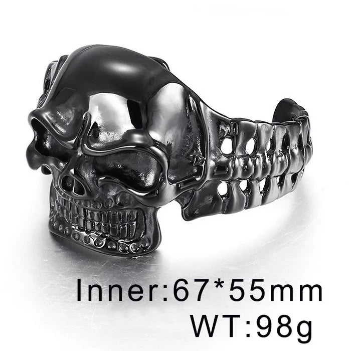 KALEN Punk Stainless Steel Men Bracelet Skull Cuff Open Bangle Bracelet