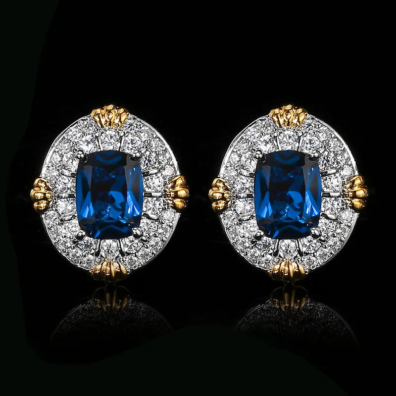 S&S Dark Blue Pointed Crystal CZ Jewellery Set – Pendant, Ring & Earrings – Gold Plated – Collection