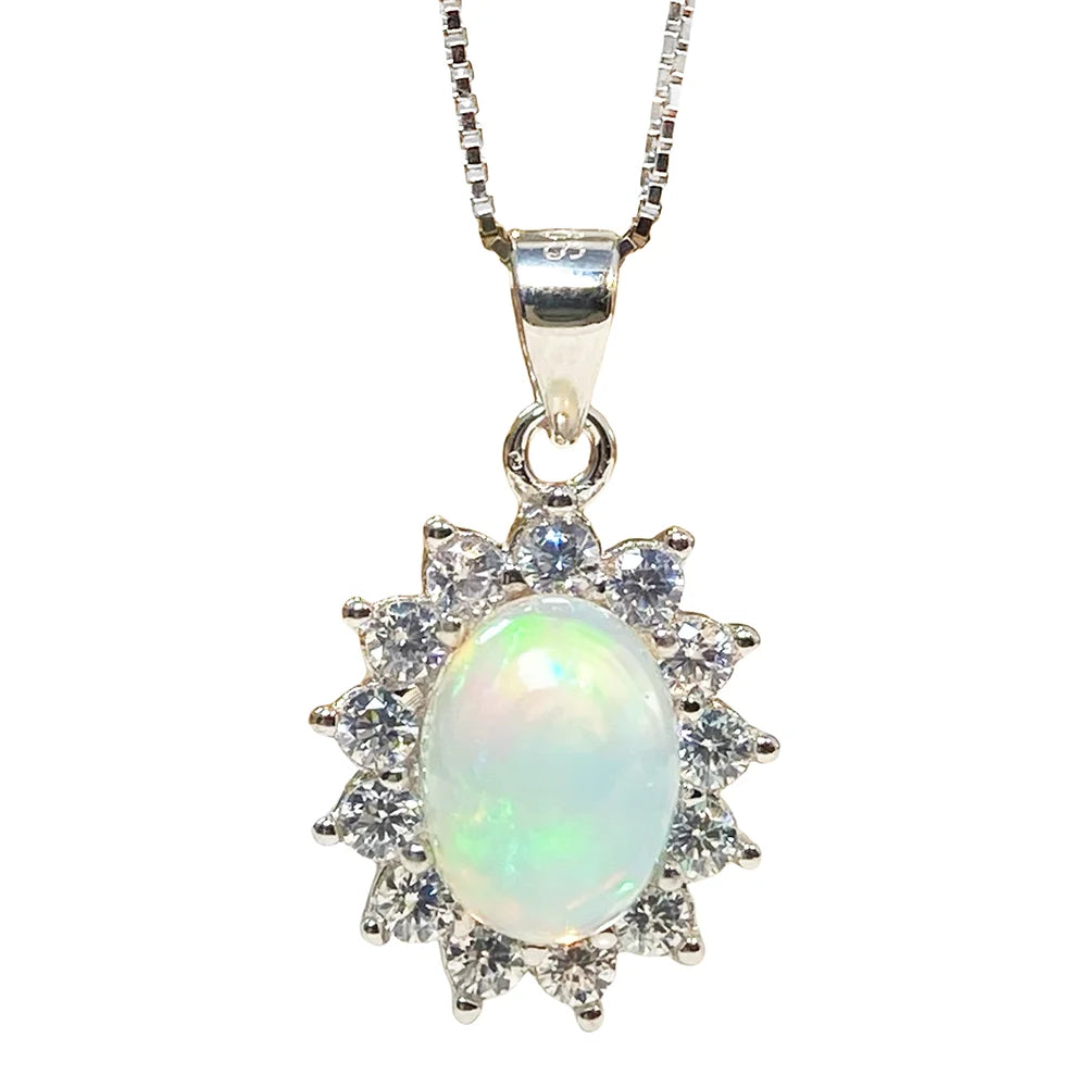 Gioiellieri Natural Ethiopian Opal Pendant with S925 Sterling Silver for Ladies Elegant Gemstone Jewelry Wedding Anniversary Gift Idea