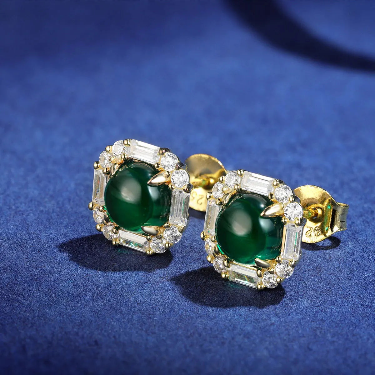 Gemfiori Sterling Silver Emerald Earrings With Cubic Zirconia Lab Grown Zambia Emerald Round Shape Stud Earrings in Rose Gold