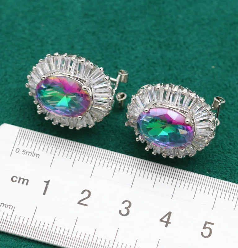 XOTICA Silver Women's Wedding Jewelry Amazing Rainbow Zircon Clip Earrings Custom Fashion Drop Earrings for Ladies