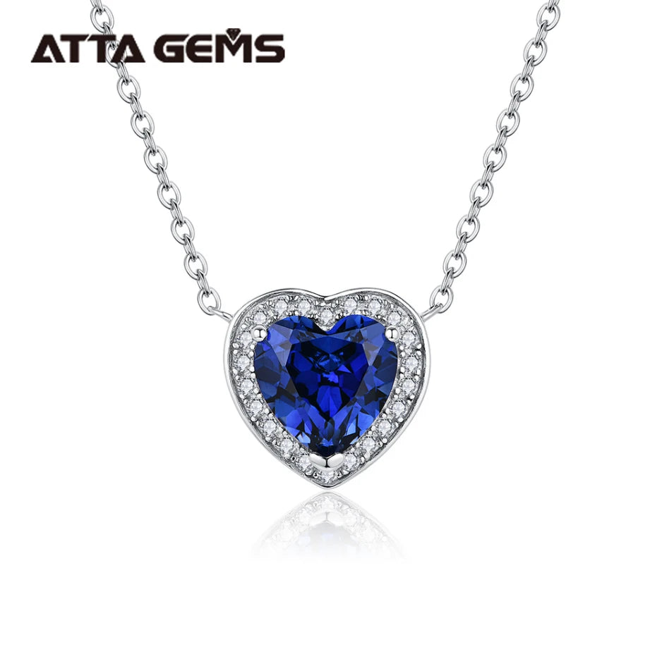 Luxury Design Pendant 10*10mm 4ct Heart Shape Blue Sapphire Gemstone 925 Sterling Silver Gift Necklace Set for Women