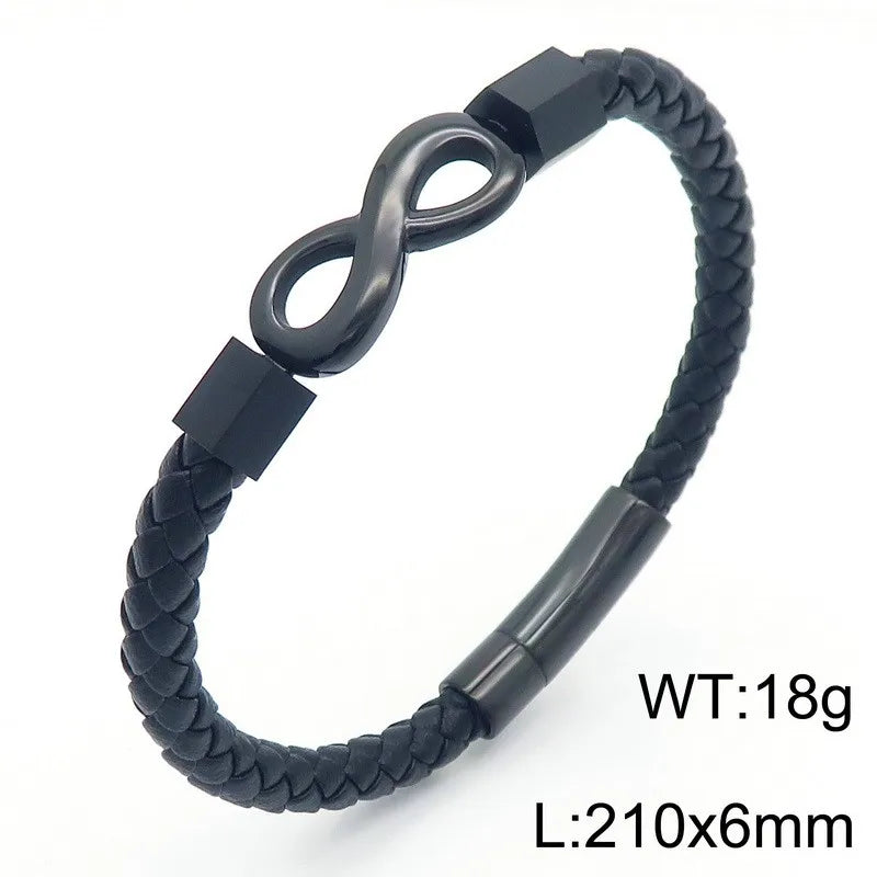 REBEL 210mm Vintage Stainless Steel&Cowhide Infinity Mark Bracelet