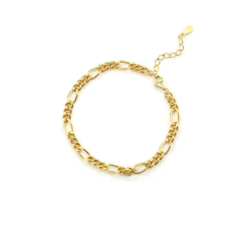 BiG-BOSS XI Qing Fine Bracelet Gold Plated S925 Silver Figaro Chain Bracelet Bracelet for Women Gifts Everyday Wear