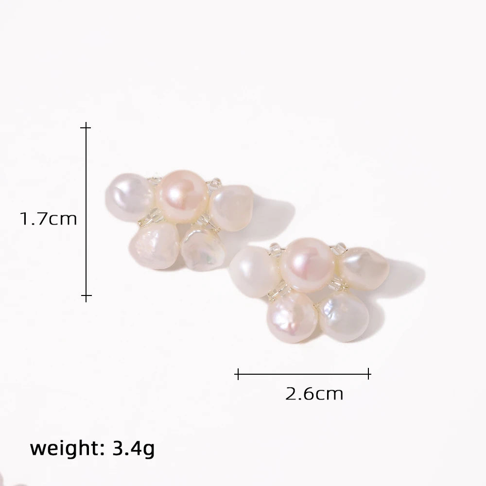 18K Gold Plated Stub One Baroque Pearl Pendant Earrings Natural Freshwater Pearl Flower Cluster Earrings for Ladies